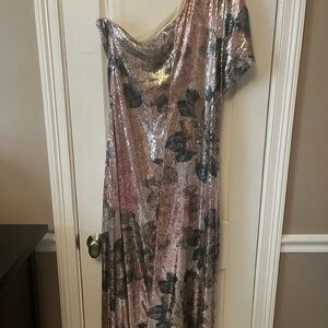 Sequin Floral One-Shoulder Dress